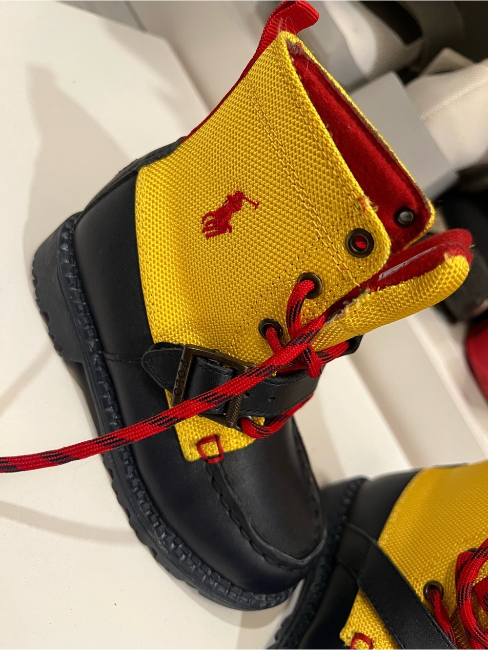 Polo by Ralph Lauren Yellow, Navy & Red Toddler Lace-Up Buckle Boots; NWOT - Picture 4 of 8